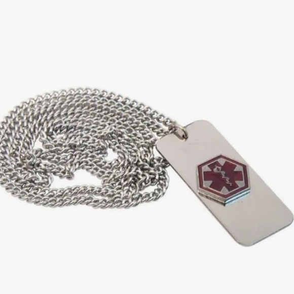 ACU-LIFE Medical ID Diabetic Necklace Chain Dogtag Alert Stainless Steel Silver - Picture 1 of 9